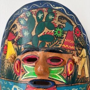 Clay Terracotta Mask Hand Painted Wall Hanging Decorative Colorful Ethnic Tribal